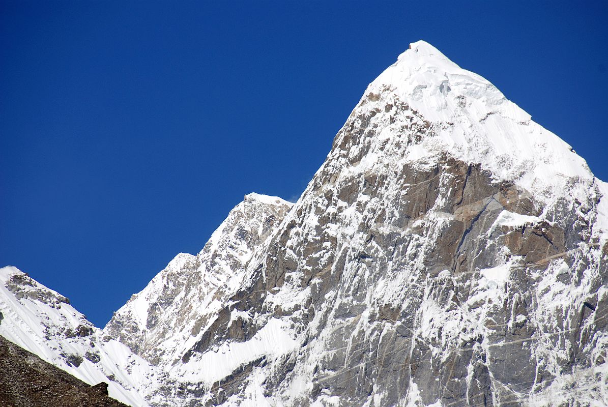 03 Ice Tooth, Shishapangma, Nyanang Ri Close Up From Valley Just After Leaving Shingdip On Trek To Shishapangma Advanced Base Camp Ice Tooth (6200m), Shishapangmas Southwest Summit, Nyanang Ri (7071m) close up looking up valley just after leaving Shingdip.